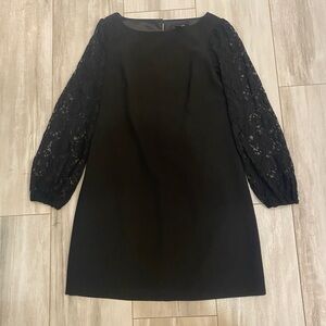 White House Black Market Elegant Black Dress with Lace Statement Sleeves, size 4